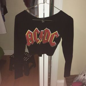 F21 AC/DC Long Sleeve Crop Top